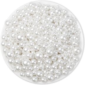 Anezus 2205Pcs White Pearls for Craft, Assorted Sizes Fake Pearl Beads, Sew on Pearls, Bulk Loose Pearl Beads with holes for Jewelry Making, Bracelets, Necklaces, Hairs, Decoration, Vase Filler