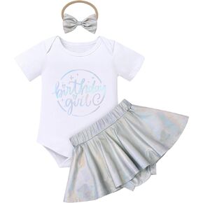 IMEKIS Baby Girls 1st Birthday Girl Outfit Romper + Metallic Ruffle Shorts Tutu + Headband Cake Smash Photo Shoot
