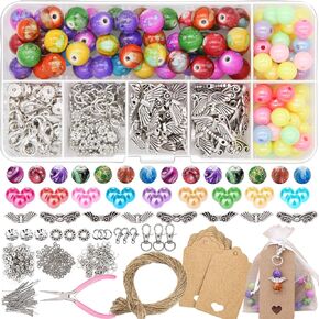 EuTengHao Jewelry Beading Gift Kit Includes Ink Patterns Stone Beads for Earring Bracelet Necklace Jewelry Making with Angel Wing Charms,Display Cards,Jewelry Findings for Girls Women Gift