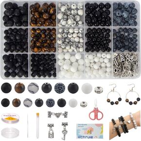 Mchruie 691pc Bracelet Making Kit, 8mm Beads for Bracelets Making - Natural Stone Gemstone Beads for Jewelry Making DIY Bracelet Kit for Adults Beginners