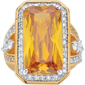 PalmBeach Yellow Gold-plated Emerald Cut Canary Cubic Zirconia Cocktail Ring Sizes 7-12