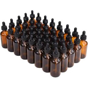 2oz Glass Dropper Bottle, 40 Pack Amber Glass Bottles with Glass Droppers and Black cap for Essential Oils, Lab Chemicals, Perfumes