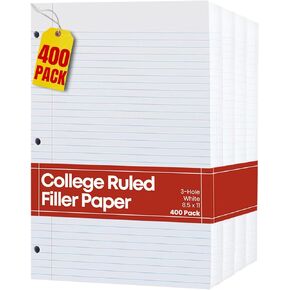1InTheOffice Loose Leaf Paper College Ruled, Filler Paper 8 1/2" x 11", 400 Sheets (400 Sheets)