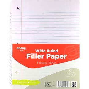 Emraw Wide Ruled Filler Paper, Perfect for Normal Everyday Notetaking 8"x10.5" x 0.32" Inch, 2 Pack - 100 Sheets Per Pack (Total 200 Sheets)