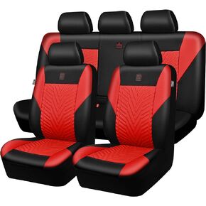 CAR PASS Faux Leather Car Seat Covers, 3D Tyre Embossed Waterproof Universal Fit 5 Seat Covers for SUV, Automotive Truck, Scratch Proof, Airbag Compatible (Deluxe Full Set, All Beige)