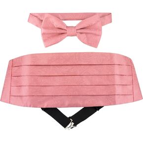 Cumberbund & BowTie PINK Color PAISLEY Design Men's Cummerbund Bow Tie Set