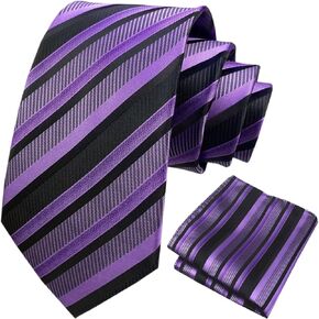 Secdtie Men's Striped Tie Handkerchief Woven Classic Formal Necktie and Pocket Square Set
