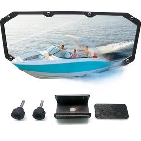 MZS Boat Mirror Rear View, Universal Marine Mirrors Wide-Angle Convex Windshield Accessories Black Compatible with Ski Yacht Pontoon Water Skiing Bowrider Watercraft Surfing Boats