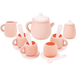 MCGMITT Silicone Tea Set, Tea Party Set for Little Girls Boys, 15 Pcs BPA Free Dishwasher Safe Pretend Tea Set for Toddlers Kids Age 3-6, Cute Toy Kitchen Accessories for Children Birthday Gifts