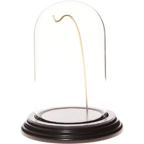 Plymor 3" x 5" Watch Glass Display Dome Cloche (Black Wood Veneer Base & Gold Wire)