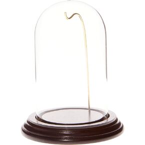 Plymor 3" x 5" Watch Glass Display Dome Cloche (Black Wood Veneer Base & Gold Wire)