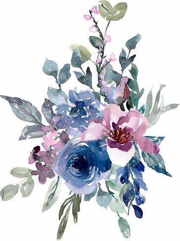 Dusty Blue Bouquet Rice Paper, 8 x 10.5 inch - 6X 1 Bouquet Design Printed in 2 Different Sizes on 30gsm Mulberry Paper Visible Fibres for Decoupage Crafts Mixed Media Collage Art in Saudi Arabia