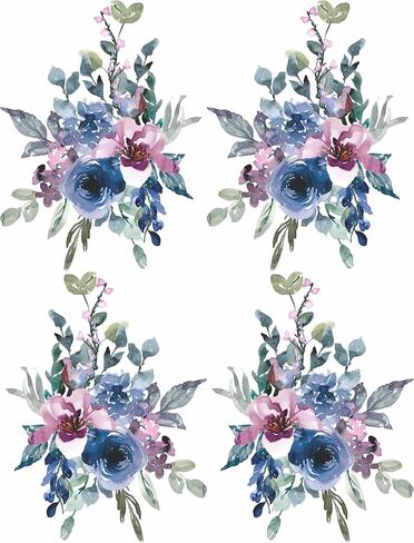 Dusty Blue Bouquet Rice Paper, 8 x 10.5 inch - 6X 1 Bouquet Design Printed in 2 Different Sizes on 30gsm Mulberry Paper Visible Fibres for Decoupage Crafts Mixed Media Collage Art in Saudi Arabia