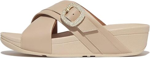FitFlop Women's Lulu Crystal-Buckle Leather Cross Slides Wedge Sandal in Saudi Arabia