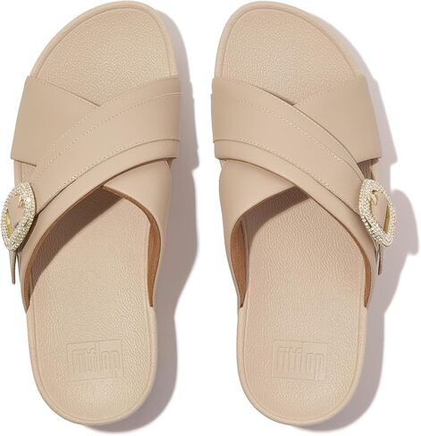 FitFlop Women's Lulu Crystal-Buckle Leather Cross Slides Wedge Sandal in Saudi Arabia