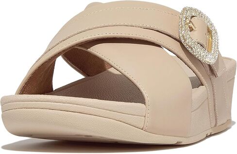 FitFlop Women's Lulu Crystal-Buckle Leather Cross Slides Wedge Sandal in Saudi Arabia