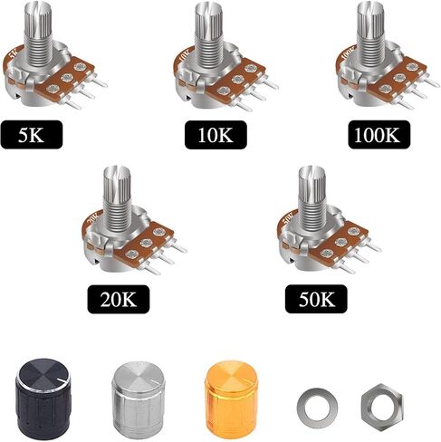 مجموعة مقياس الجهد Taiss B5K 10K 20K 50K 100K أوم 3 محطات مخرشة عمود خطي واحد مستدق صوت دوار B نوع مجموعة متنوعة من مقياس الجهد مع صواميل/غسالات و3 مقابض من سبائك الألومنيوم in Saudi Arabia
