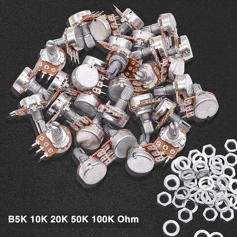 مجموعة مقياس الجهد Taiss B5K 10K 20K 50K 100K أوم 3 محطات مخرشة عمود خطي واحد مستدق صوت دوار B نوع مجموعة متنوعة من مقياس الجهد مع صواميل/غسالات و3 مقابض من سبائك الألومنيوم in Saudi Arabia