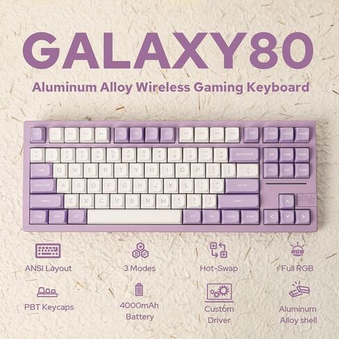 EPOMAKER x Feker Galaxy80 Gaming Keyboard, Aluminum Alloy Wireless Mechanical Keyboard, BT5.0/2.4G/USB-C Gasket-Mounted Keyboard, Hot Swappable, NKRO Creamy Keyboard (Black, Marble White Switch) in Kuwait
