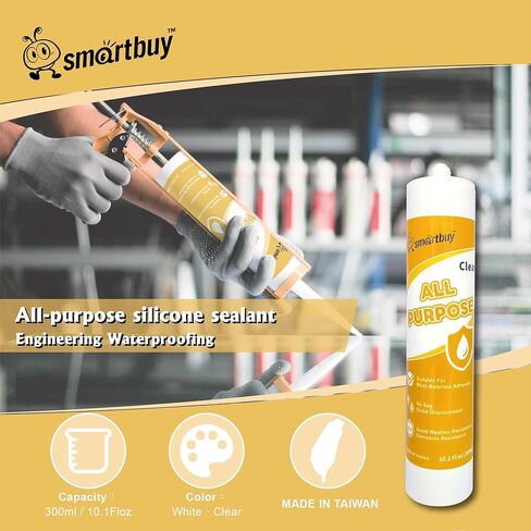 Smartbuy جميع الأغراض مادة مانعة للتسرب من السيليكون الشفاف بنسبة 100% ولاصق لمواد البناء والطوب الزجاجي، وخرطوشة مقاومة للماء عديمة الرائحة سعة 10.1 أونصة in Kuwait