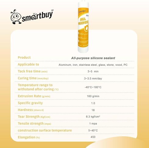 Smartbuy جميع الأغراض مادة مانعة للتسرب من السيليكون الشفاف بنسبة 100% ولاصق لمواد البناء والطوب الزجاجي، وخرطوشة مقاومة للماء عديمة الرائحة سعة 10.1 أونصة in Kuwait