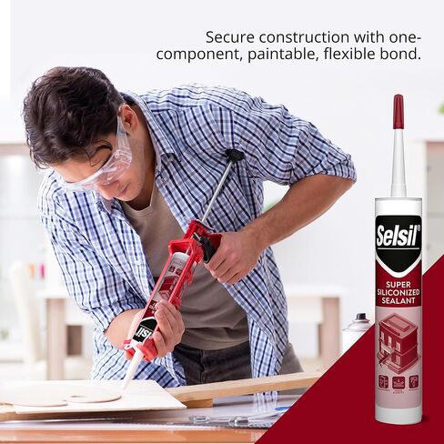 مادة مانعة للتسرب من الأكريليك السيليكوني من SELSIL قابلة للطلاء باللون الأبيض، مادة مانعة للتسرب مقاومة للماء، 10.1 أونصة أو 300 مل (2) in Kuwait
