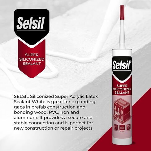 مادة مانعة للتسرب من الأكريليك السيليكوني من SELSIL قابلة للطلاء باللون الأبيض، مادة مانعة للتسرب مقاومة للماء، 10.1 أونصة أو 300 مل (2) in Kuwait