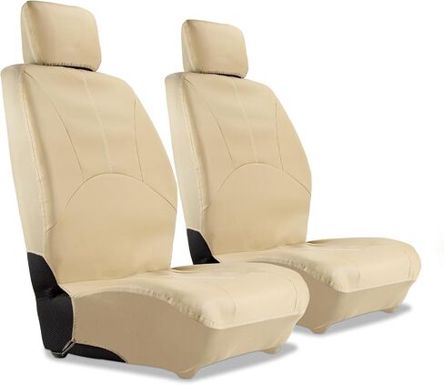 Faux Leather Car Seat Covers，Automotive Bucket Seat Covers，Leather Low Back Auto Seat Covers for Cars, Trucks, Jeep, Van, SUV, Pickup, Airbag Compatible（Front Seat，Beige） in Saudi Arabia