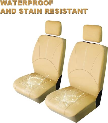 Faux Leather Car Seat Covers，Automotive Bucket Seat Covers，Leather Low Back Auto Seat Covers for Cars, Trucks, Jeep, Van, SUV, Pickup, Airbag Compatible（Front Seat，Beige） in Saudi Arabia