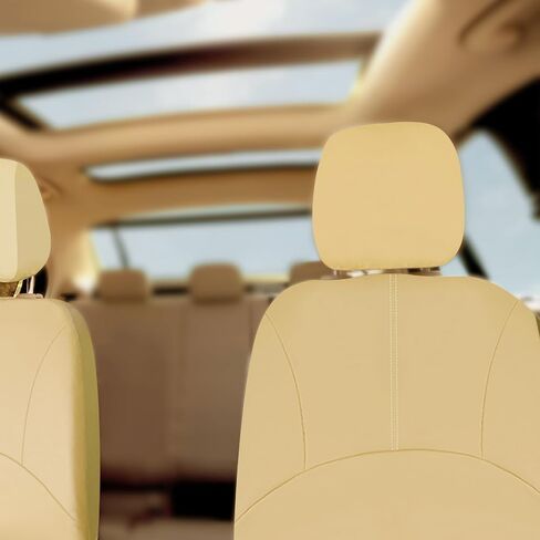 Faux Leather Car Seat Covers，Automotive Bucket Seat Covers，Leather Low Back Auto Seat Covers for Cars, Trucks, Jeep, Van, SUV, Pickup, Airbag Compatible（Front Seat，Beige） in Saudi Arabia