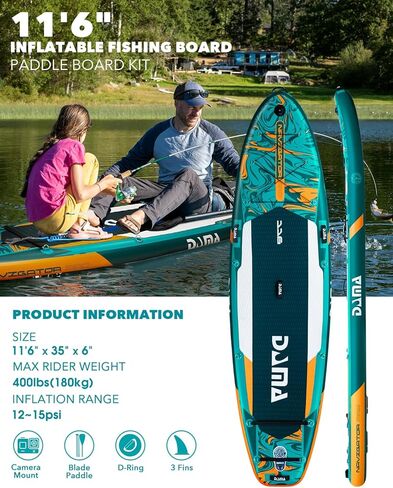 DAMA 11'6"×35"×6" Extra Wide Inflatable Paddle Board, Stand Up Paddle Board for Fishing, Sup Board for Family Travel, All Round Paddle Boards for Adults for Sea Lake with Camera Mount in Kuwait