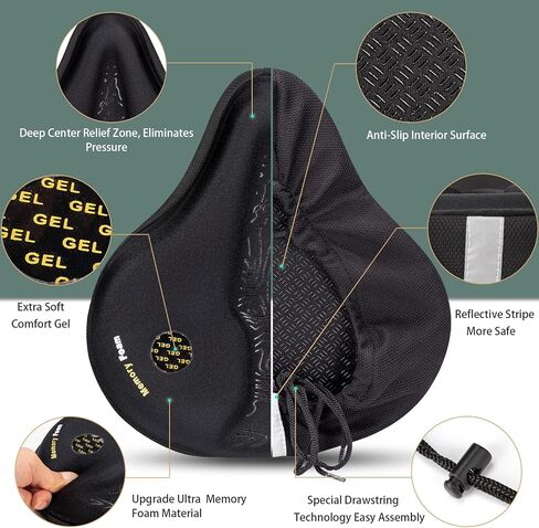 وسادة غطاء مقعد الدراجة من الجل - غطاء سرج دراجة مبطن سميك من الجل - وسادة مقعد دراجة ممتصة للصدمات لدراجات تمرين بيلوتون الثابتة والدراجات الجبلية ودراجات الطراد in Kuwait