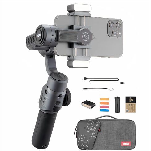 Zhiyun Smooth 5 Combo Gimbal Stabilizer for Smartphone, 3-Axis Portable Android and iPhone Gimbal Stabilizer with Tripod, LED Fill Light & Carrying Bag for Video Recording, Vlogging, YouTube, TikTok in Saudi Arabia