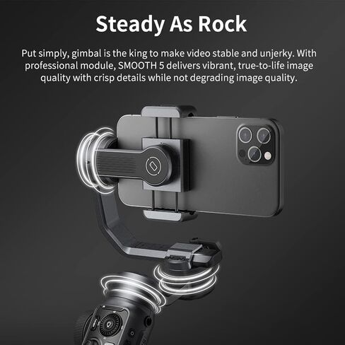 Zhiyun Smooth 5 Combo Gimbal Stabilizer for Smartphone, 3-Axis Portable Android and iPhone Gimbal Stabilizer with Tripod, LED Fill Light & Carrying Bag for Video Recording, Vlogging, YouTube, TikTok in Saudi Arabia