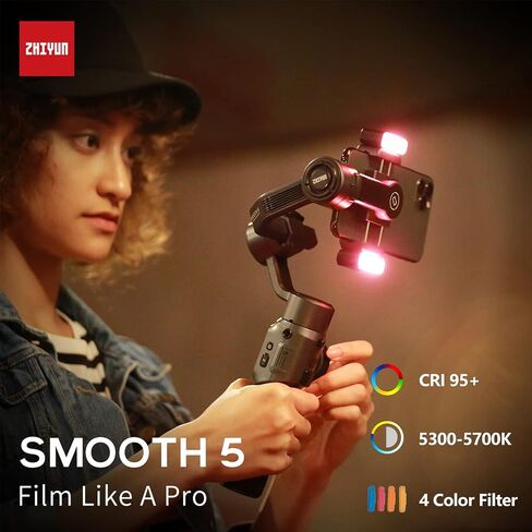 Zhiyun Smooth 5 Combo Gimbal Stabilizer for Smartphone, 3-Axis Portable Android and iPhone Gimbal Stabilizer with Tripod, LED Fill Light & Carrying Bag for Video Recording, Vlogging, YouTube, TikTok in Saudi Arabia