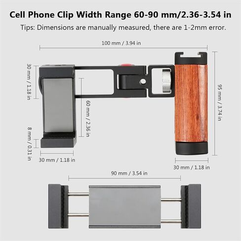حامل مقبض كاميرا الهاتف مع مقبض خشبي، مقبض مثبت للهاتف المحمول للفيديو مع حذاء بارد للهواتف الذكية، مدونة فيديو لالتقاط الصور السيلفي ومقبض اليد، حامل للهواتف الذكية in Kuwait