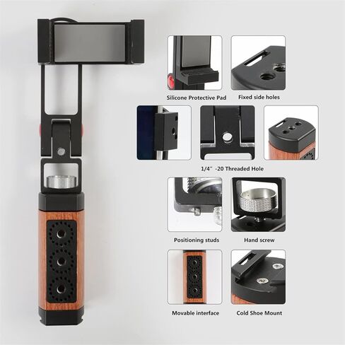 حامل مقبض كاميرا الهاتف مع مقبض خشبي، مقبض مثبت للهاتف المحمول للفيديو مع حذاء بارد للهواتف الذكية، مدونة فيديو لالتقاط الصور السيلفي ومقبض اليد، حامل للهواتف الذكية in Kuwait