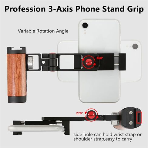 حامل مقبض كاميرا الهاتف مع مقبض خشبي، مقبض مثبت للهاتف المحمول للفيديو مع حذاء بارد للهواتف الذكية، مدونة فيديو لالتقاط الصور السيلفي ومقبض اليد، حامل للهواتف الذكية in Kuwait