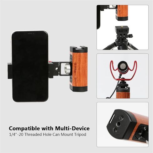 حامل مقبض كاميرا الهاتف مع مقبض خشبي، مقبض مثبت للهاتف المحمول للفيديو مع حذاء بارد للهواتف الذكية، مدونة فيديو لالتقاط الصور السيلفي ومقبض اليد، حامل للهواتف الذكية in Kuwait
