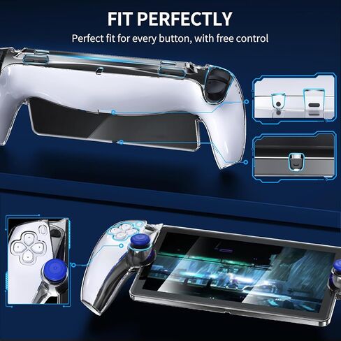 حافظة شفافة لمشغل Playstation Portal Remote Player، غطاء حماية شفاف من البولي كربونات 3 في 1 لوحدة تحكم Portal PS، مجموعة ملحقات حافظة واقية شاملة مع غشاء مقوى وأغطية قبضة الإبهام in Kuwait