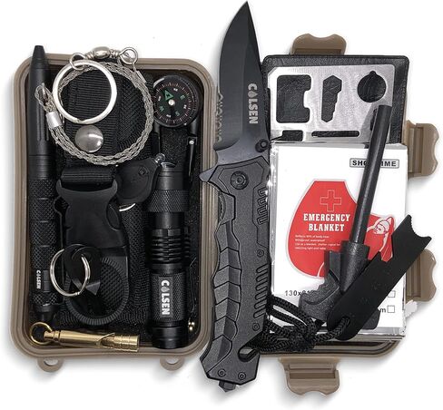كولسن 13 في 1 مجموعة النجاة | الأدوات التكتيكية الخارجية الاحترافية | لوازم معدات الأدوات والعتاد | الملحقات الأساسية للمشي لمسافات طويلة والتخييم ومغامرات التسلق | هدايا له الزوج صديقها الرجال in Kuwait