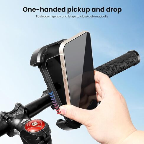 حامل هاتف للدراجة - حامل هاتف للدراجة النارية، دوران 360 درجة، قفل تلقائي، تركيب سريع، يعمل مع السكوتر وعربة الأطفال وما إلى ذلك وجميع الهواتف من 4.7 إلى 6.8 بوصة. in Kuwait