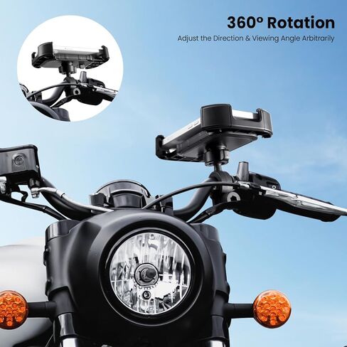 حامل هاتف للدراجة - حامل هاتف للدراجة النارية، دوران 360 درجة، قفل تلقائي، تركيب سريع، يعمل مع السكوتر وعربة الأطفال وما إلى ذلك وجميع الهواتف من 4.7 إلى 6.8 بوصة. in Kuwait