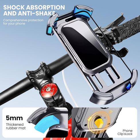 حامل هاتف للدراجة - حامل هاتف للدراجة النارية، دوران 360 درجة، قفل تلقائي، تركيب سريع، يعمل مع السكوتر وعربة الأطفال وما إلى ذلك وجميع الهواتف من 4.7 إلى 6.8 بوصة. in Kuwait
