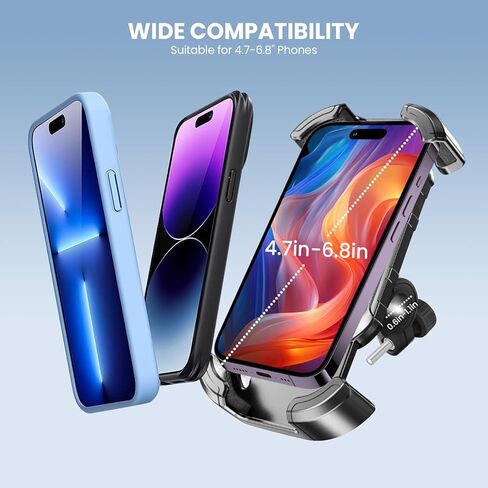 حامل هاتف للدراجة - حامل هاتف للدراجة النارية، دوران 360 درجة، قفل تلقائي، تركيب سريع، يعمل مع السكوتر وعربة الأطفال وما إلى ذلك وجميع الهواتف من 4.7 إلى 6.8 بوصة. in Kuwait