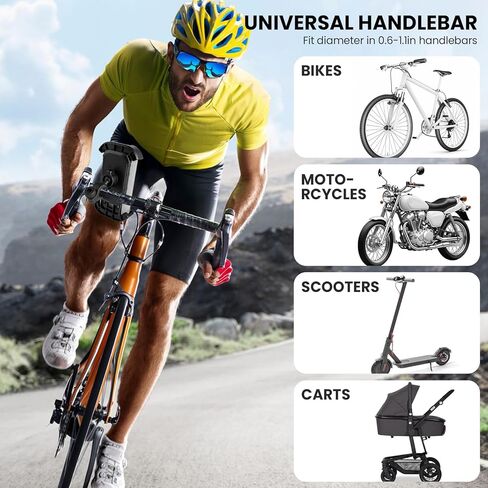 حامل هاتف للدراجة - حامل هاتف للدراجة النارية، دوران 360 درجة، قفل تلقائي، تركيب سريع، يعمل مع السكوتر وعربة الأطفال وما إلى ذلك وجميع الهواتف من 4.7 إلى 6.8 بوصة. in Kuwait