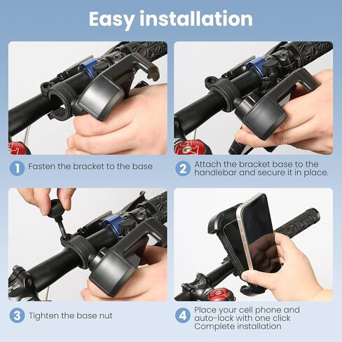 حامل هاتف للدراجة - حامل هاتف للدراجة النارية، دوران 360 درجة، قفل تلقائي، تركيب سريع، يعمل مع السكوتر وعربة الأطفال وما إلى ذلك وجميع الهواتف من 4.7 إلى 6.8 بوصة. in Kuwait