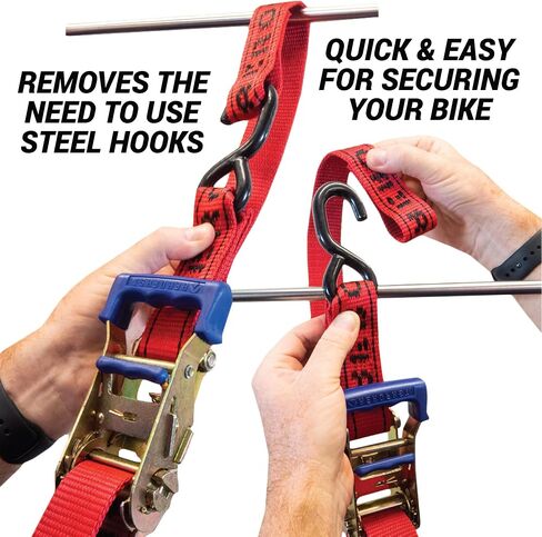 Loadfast Ratchet Tie Down Straps For Motorcycles | New Zealand Made Motorcycle Tie Down 1.5" x 8" Heavy Duty Dirt Bike Tie Down Straps with Soft Loop & Swivel Carabiner | 3,000lbs (2 Pack) Black Color in Saudi Arabia