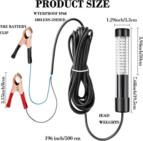 LED Night Fishing Light 12V 20W 108 LEDs IP68 Underwater Fishing Light, 1300 Lumens Green Submersible Fish Attracting Light with 5M Power Cord in Kuwait