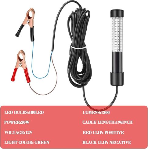 LED Night Fishing Light 12V 20W 108 LEDs IP68 Underwater Fishing Light, 1300 Lumens Green Submersible Fish Attracting Light with 5M Power Cord in Kuwait
